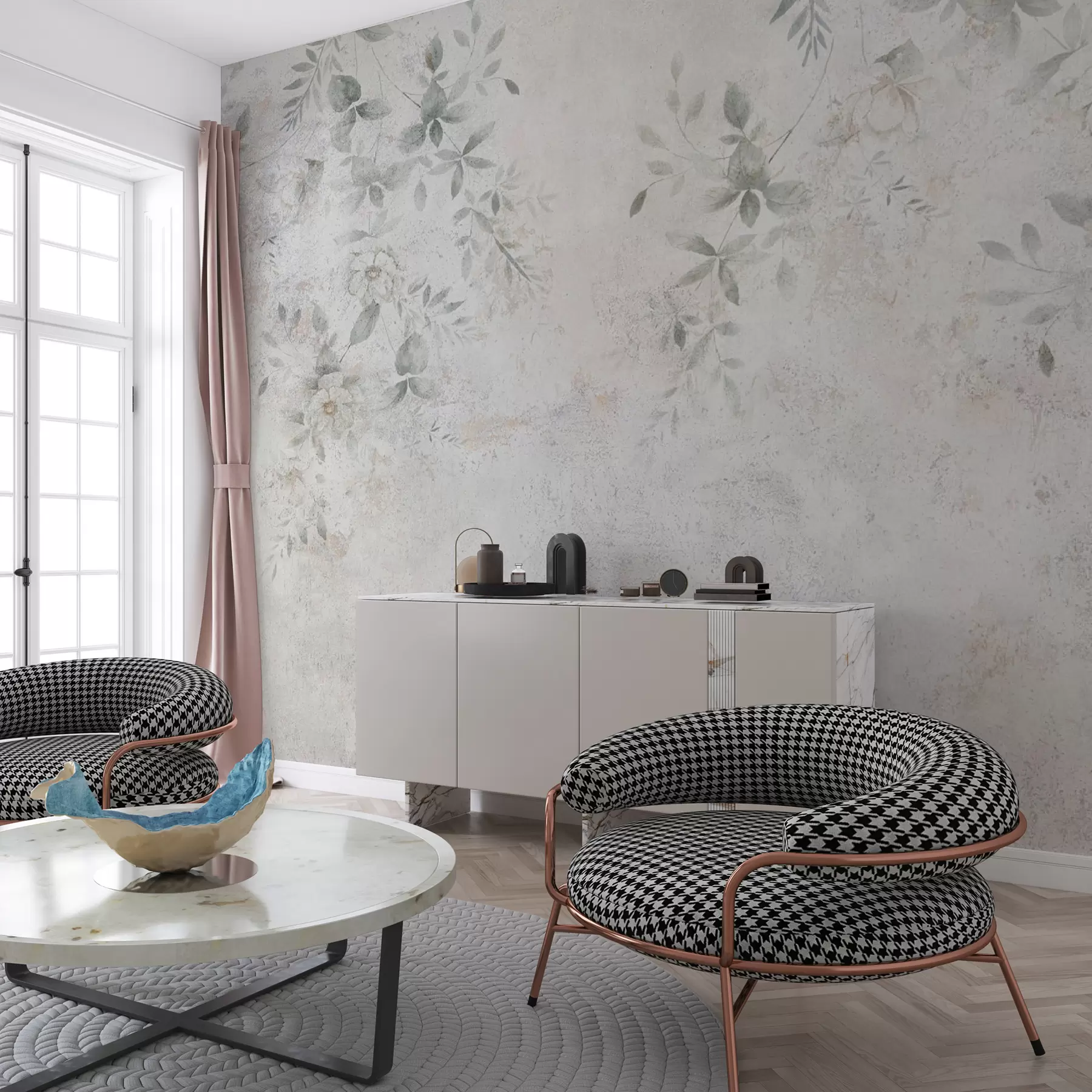 fototapeter Blomster med grener på betonggrunge-bakgrunn minimalisme u96140