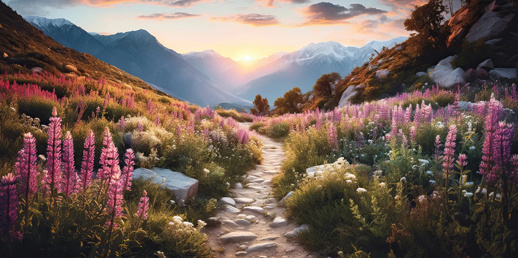 fototapeter Magiske blomster i fjellandskapet u96210