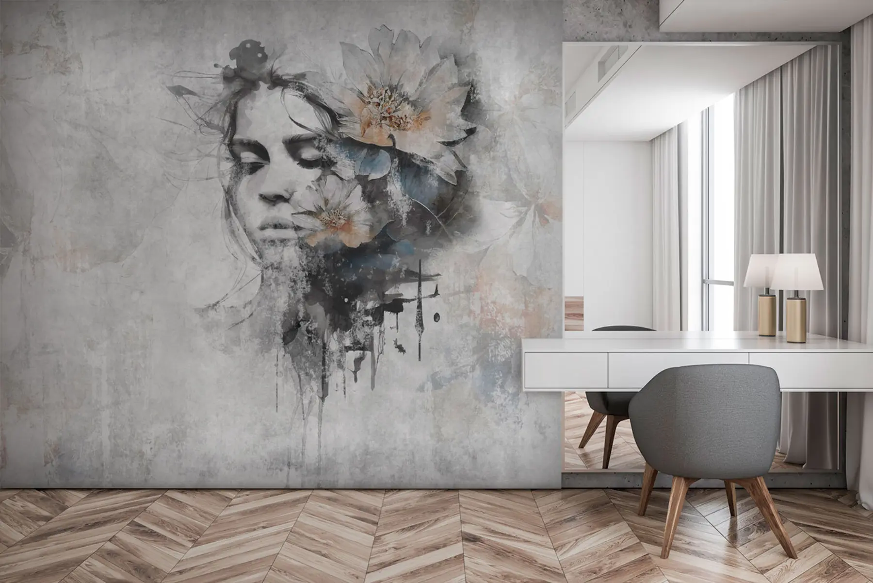 fototapeter Silhuett av en jentes ansikt på en betongvegg u96118