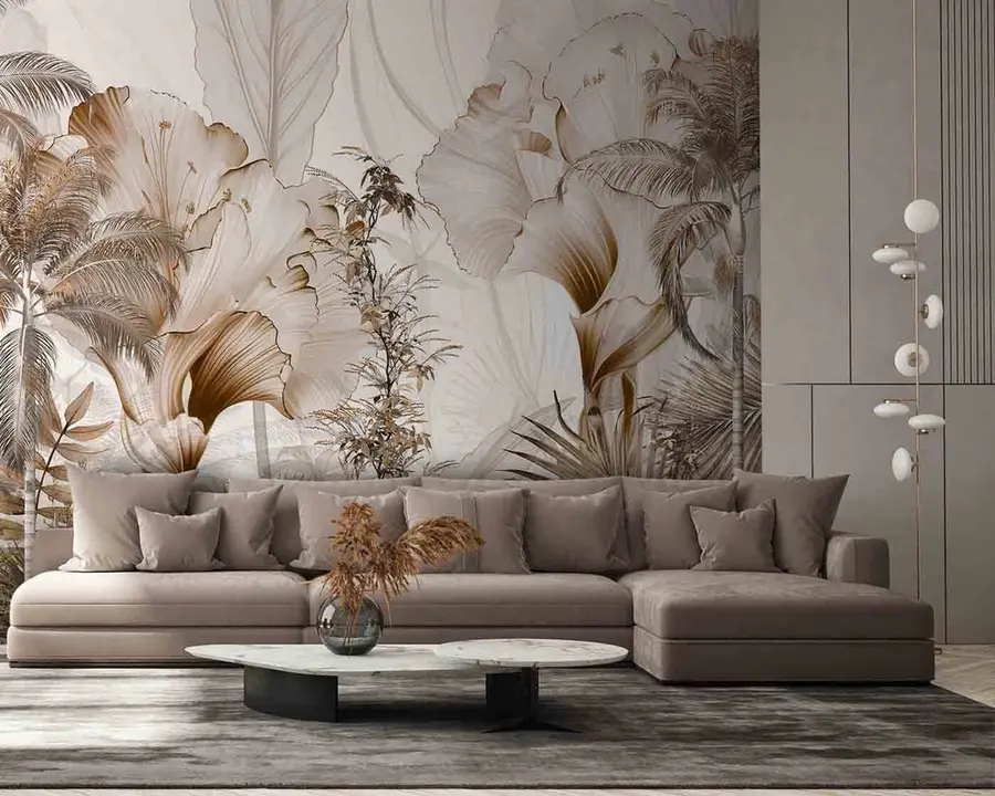 fototapeter Tropiske trær og blader i en tåkete skog u96478