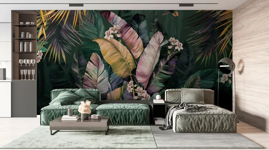 fototapeter Fargede banan- og palmeblader u94155