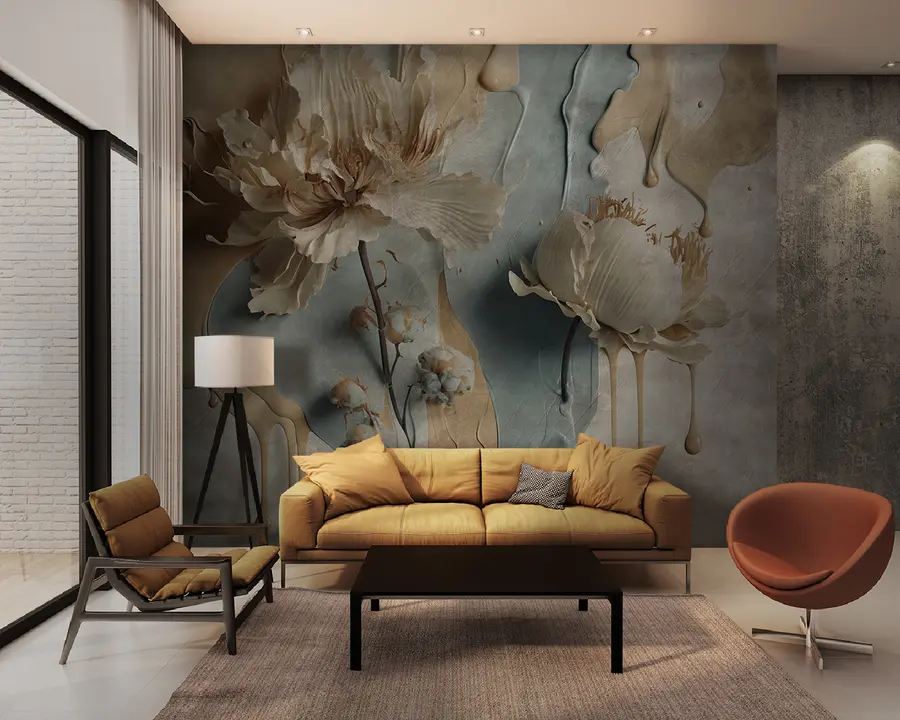 fototapeter Blomster og malingsstriper u95662