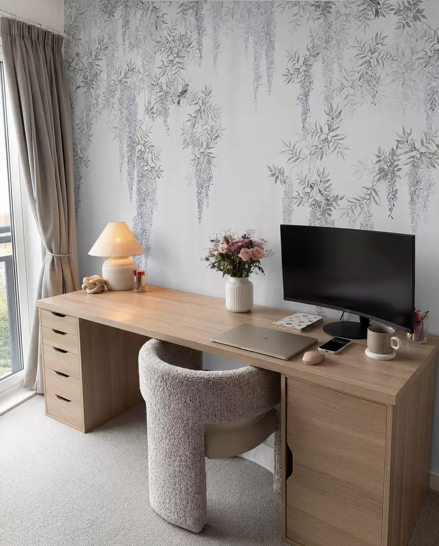fototapeter Blomster av blåregn, blåregn, minimalisme, monokrom, loft og japansk stil u96928