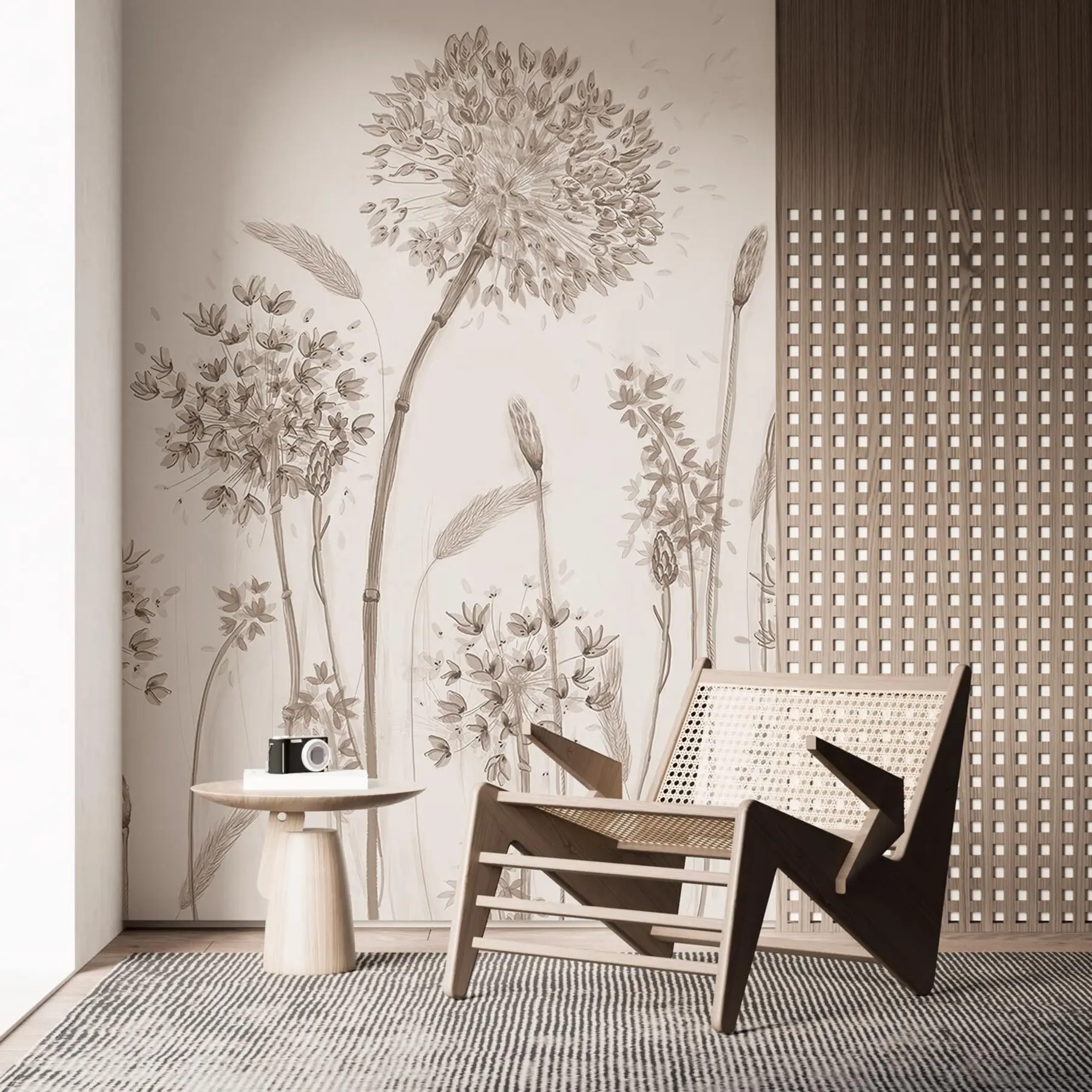 fototapeter Store engblomster av løvetann monokrom stil loft minimalisme u96934