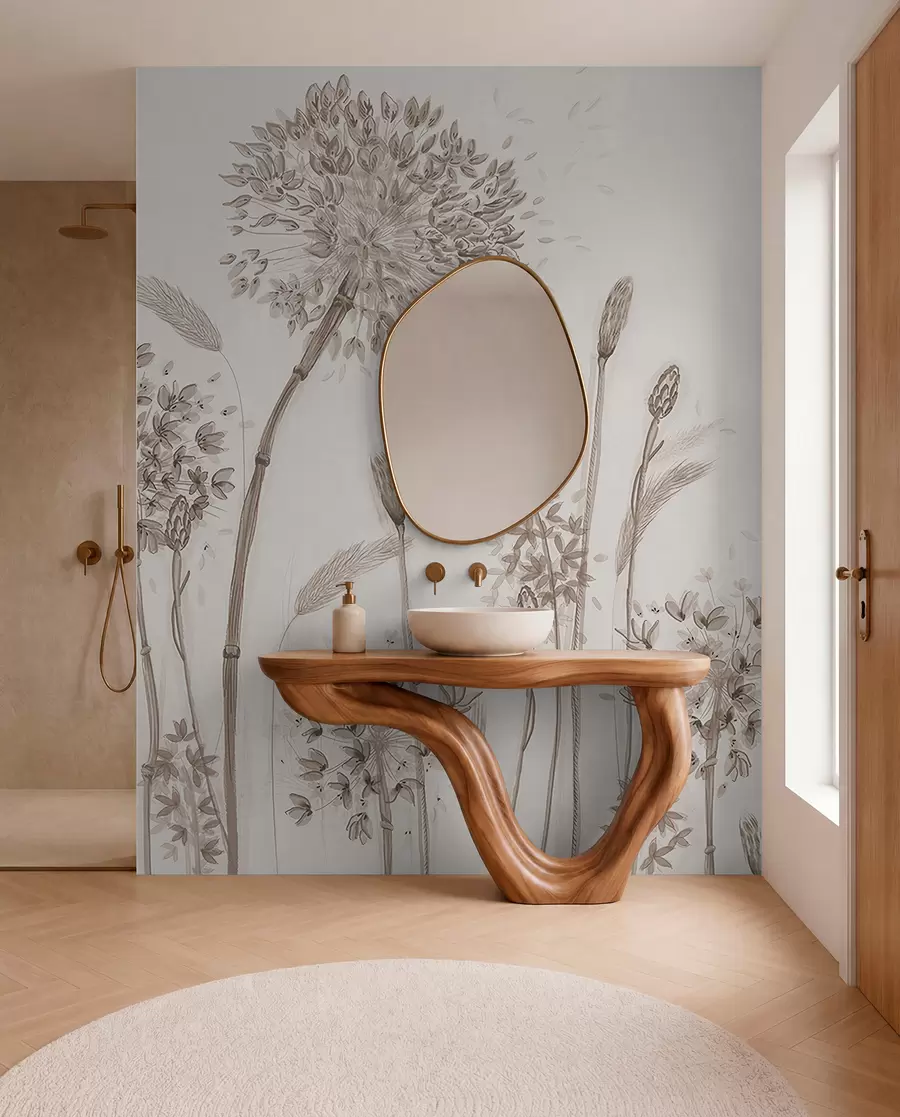fototapeter Store engblomster av løvetann monokrom stil loft minimalisme u96934