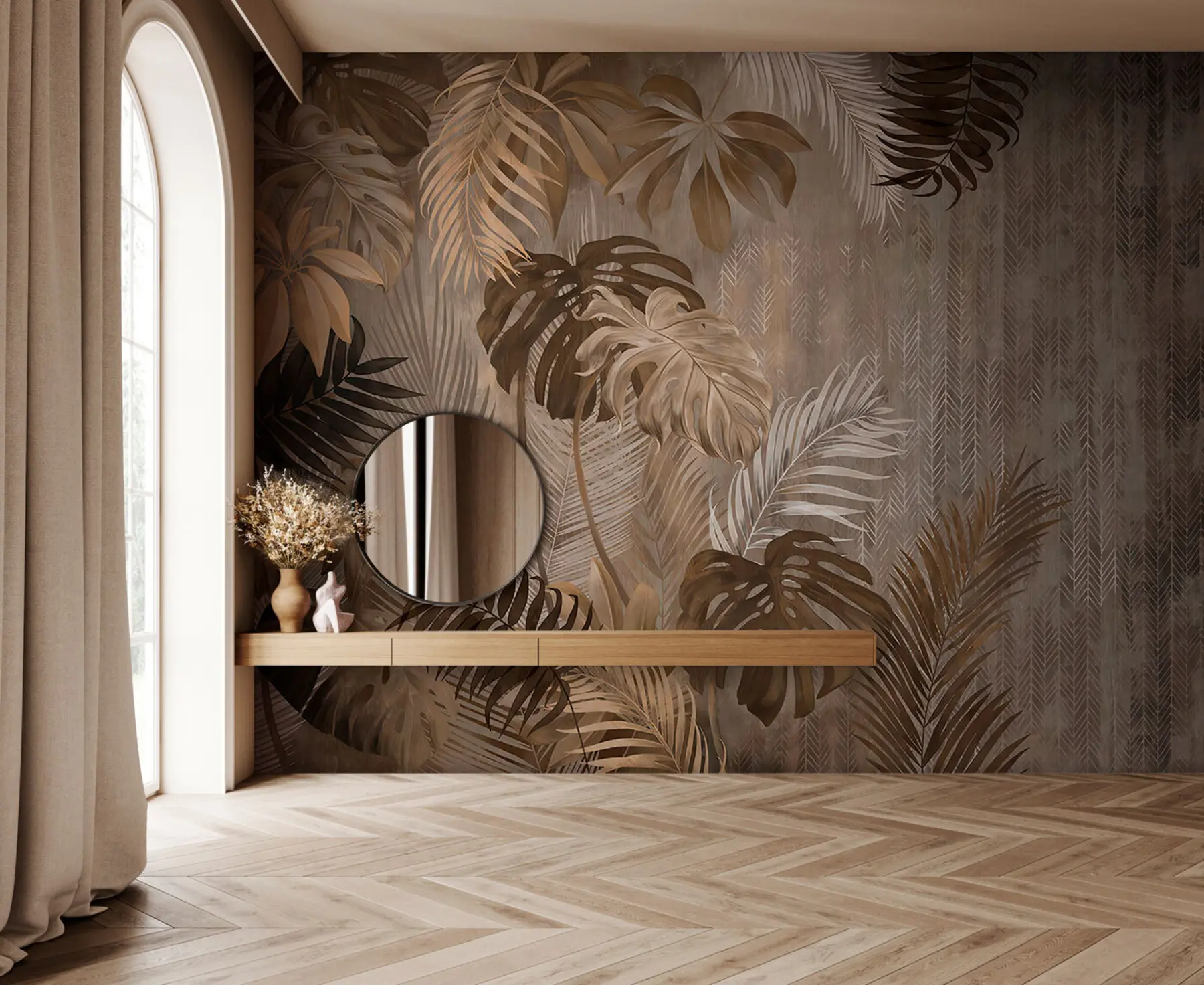 fototapeter Tropiske blader i grunge-stil u97012