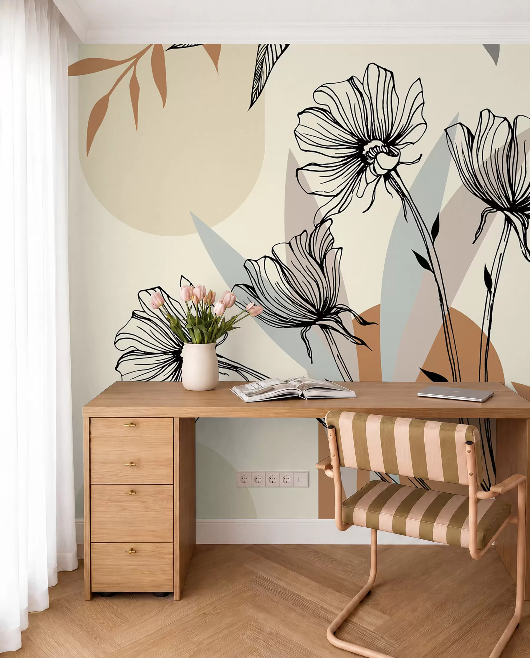 fototapeter Populære espalierer i boho-stil med blomster u97028