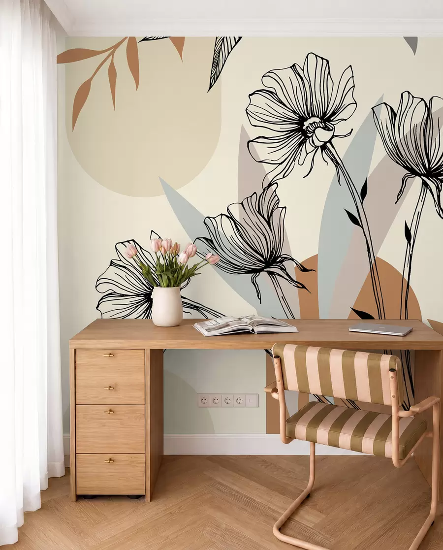 fototapeter Populære espalierer i boho-stil med blomster u97028