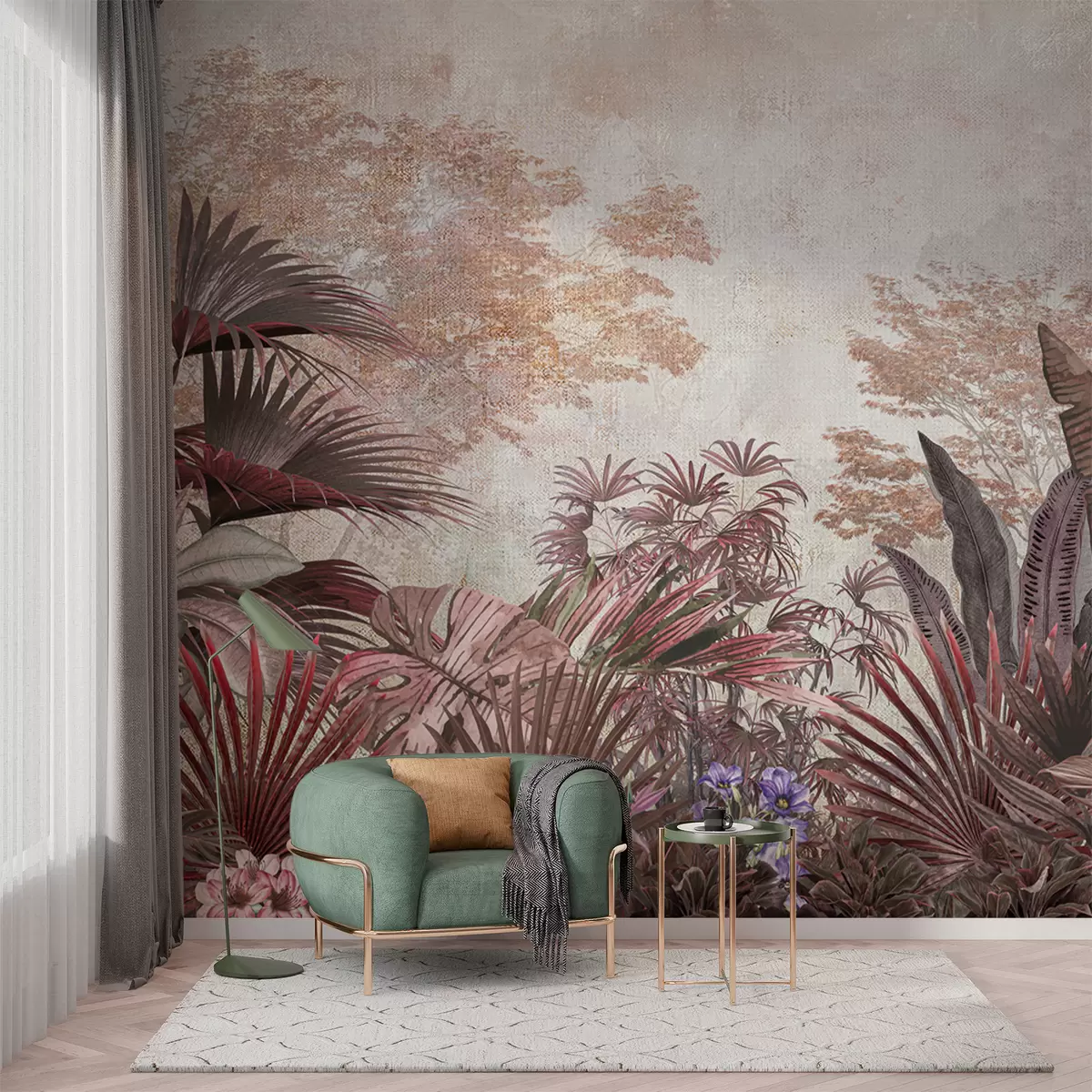 fototapeter Illustrasjon fra vintage tropisk tapet med eksotisk palmeblad u97104