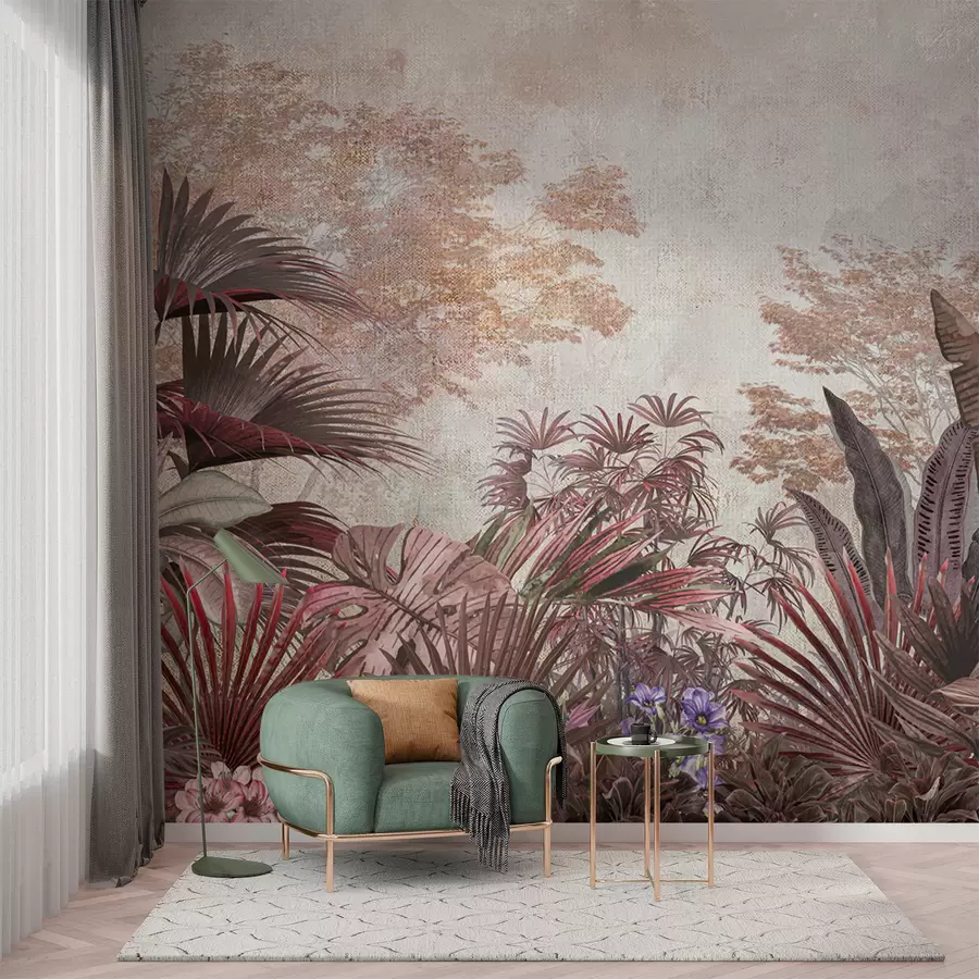 fototapeter Illustrasjon fra vintage tropisk tapet med eksotisk palmeblad u97104