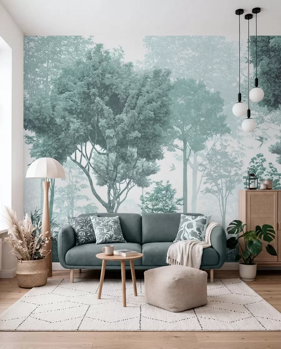 fototapeter Skoglysning i petrol u72134v3