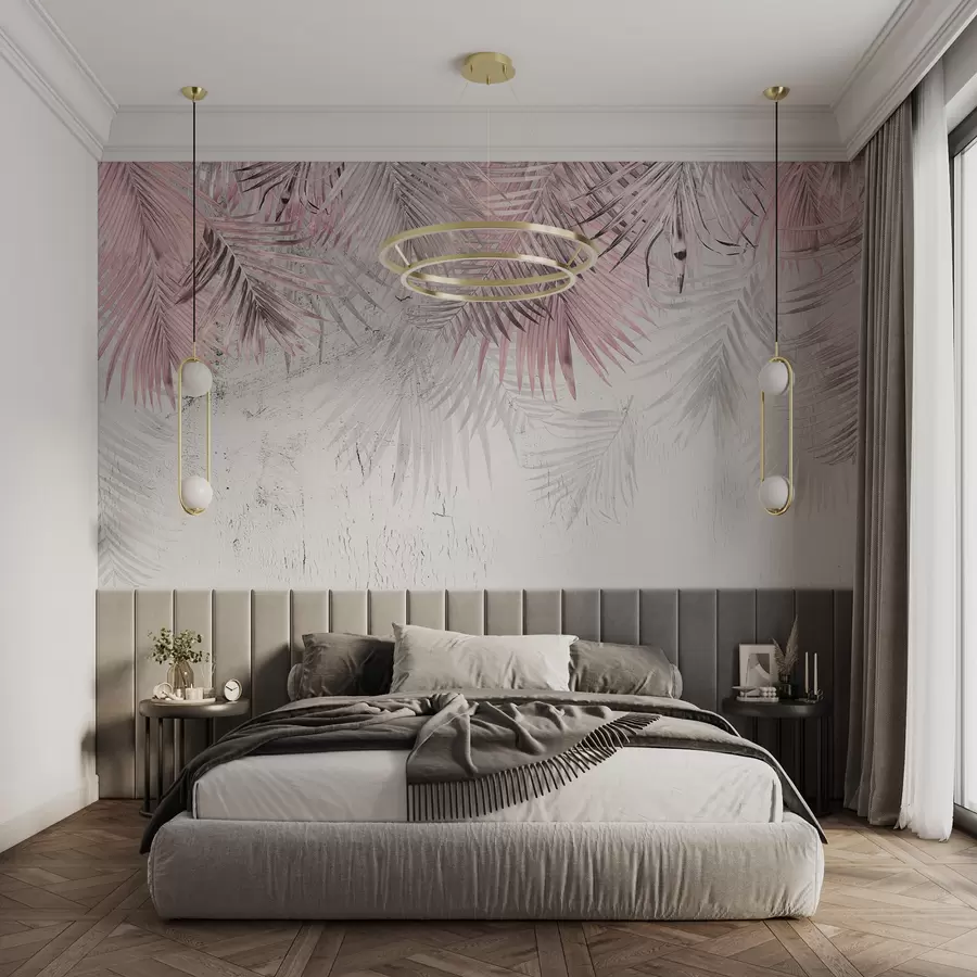 fototapeter Rosa tropiske blader i grunge-stil u93843v2