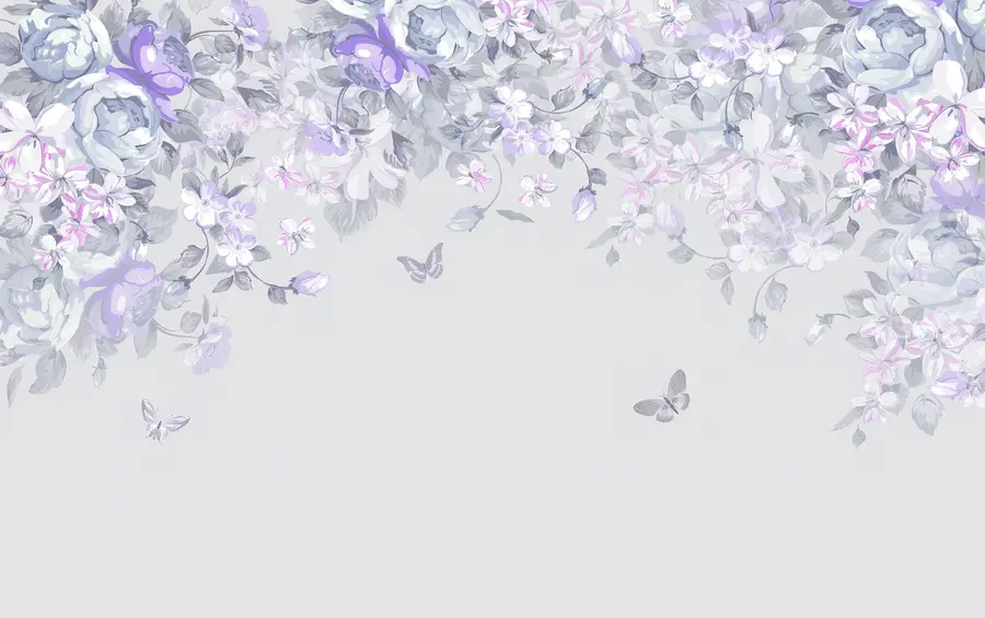 fototapeter Syrinhage med blomster og sommerfugler u94295v3