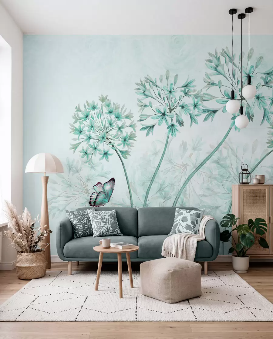 fototapeter Plante, blomst og blå i blå farger u35495v2