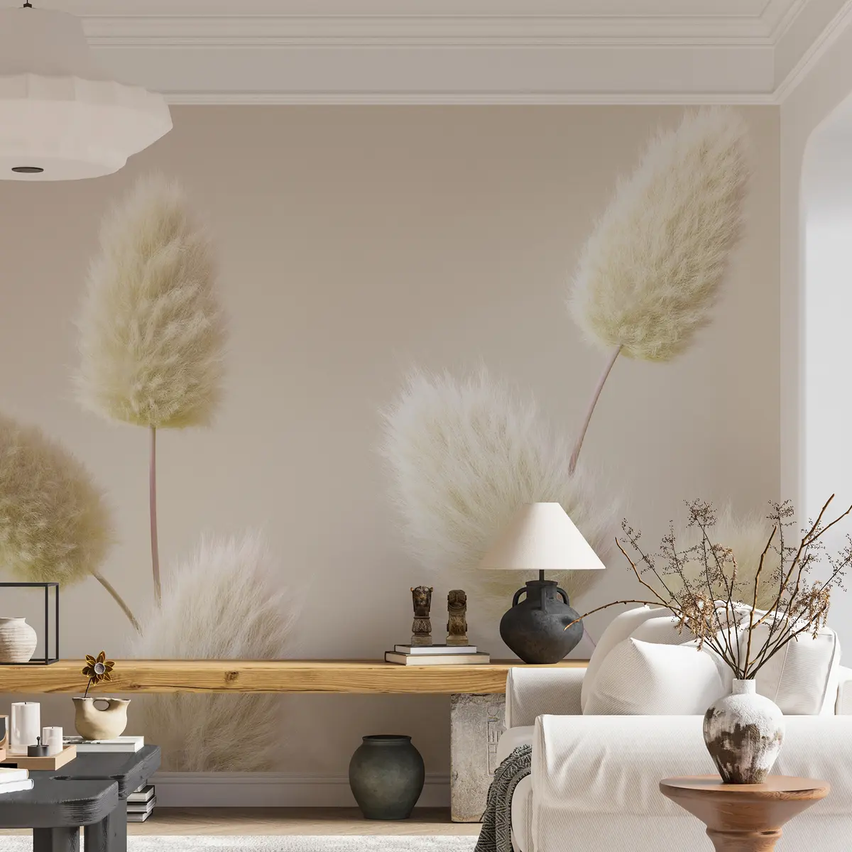 fototapeter Trendige, beige tørkede blomster i boho-stil u98432v1