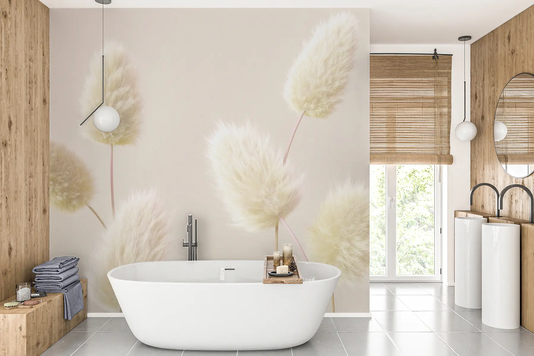fototapeter Trendige, beige tørkede blomster i boho-stil u98432v1