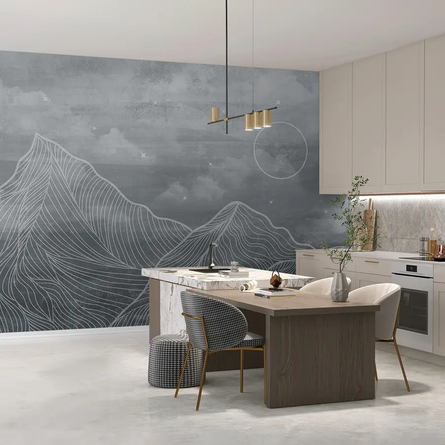 fototapeter Grunge-tekstur med skyer og fjell, grå farge, naturtema Art u98838v1