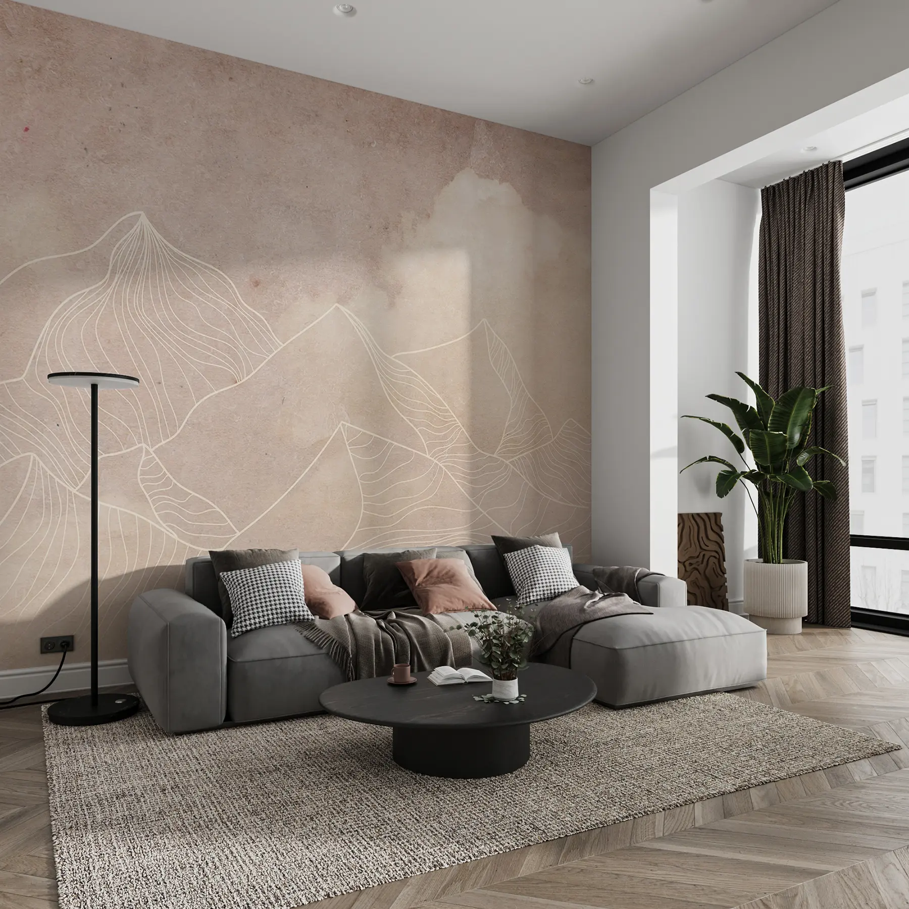 fototapeter Grunge-tekstur med abstrakte fjell, beige farge, naturtema Art u98839