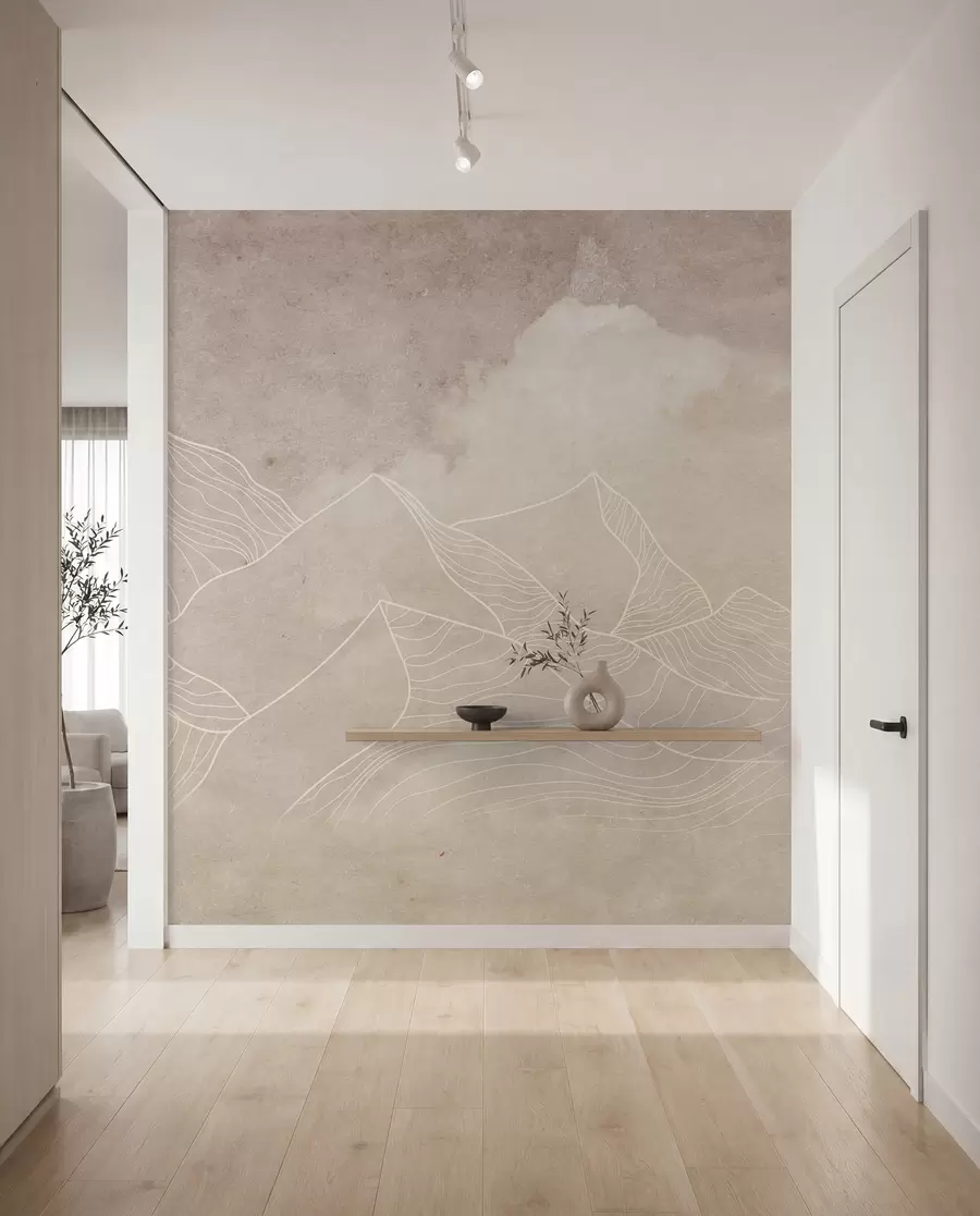 fototapeter Grunge-tekstur med abstrakte fjell, beige farge, naturtema Art u98839
