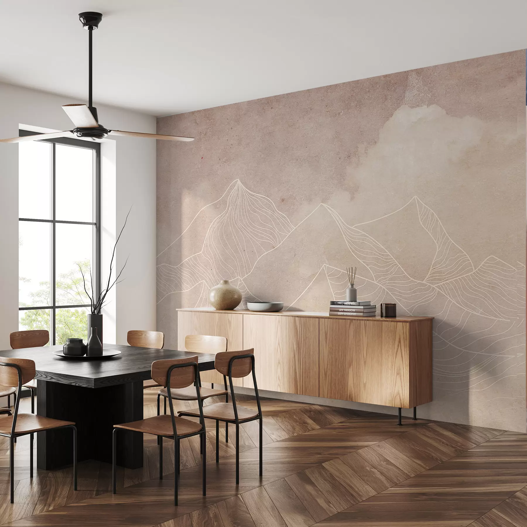 fototapeter Grunge-tekstur med abstrakte fjell, beige farge, naturtema Art u98839