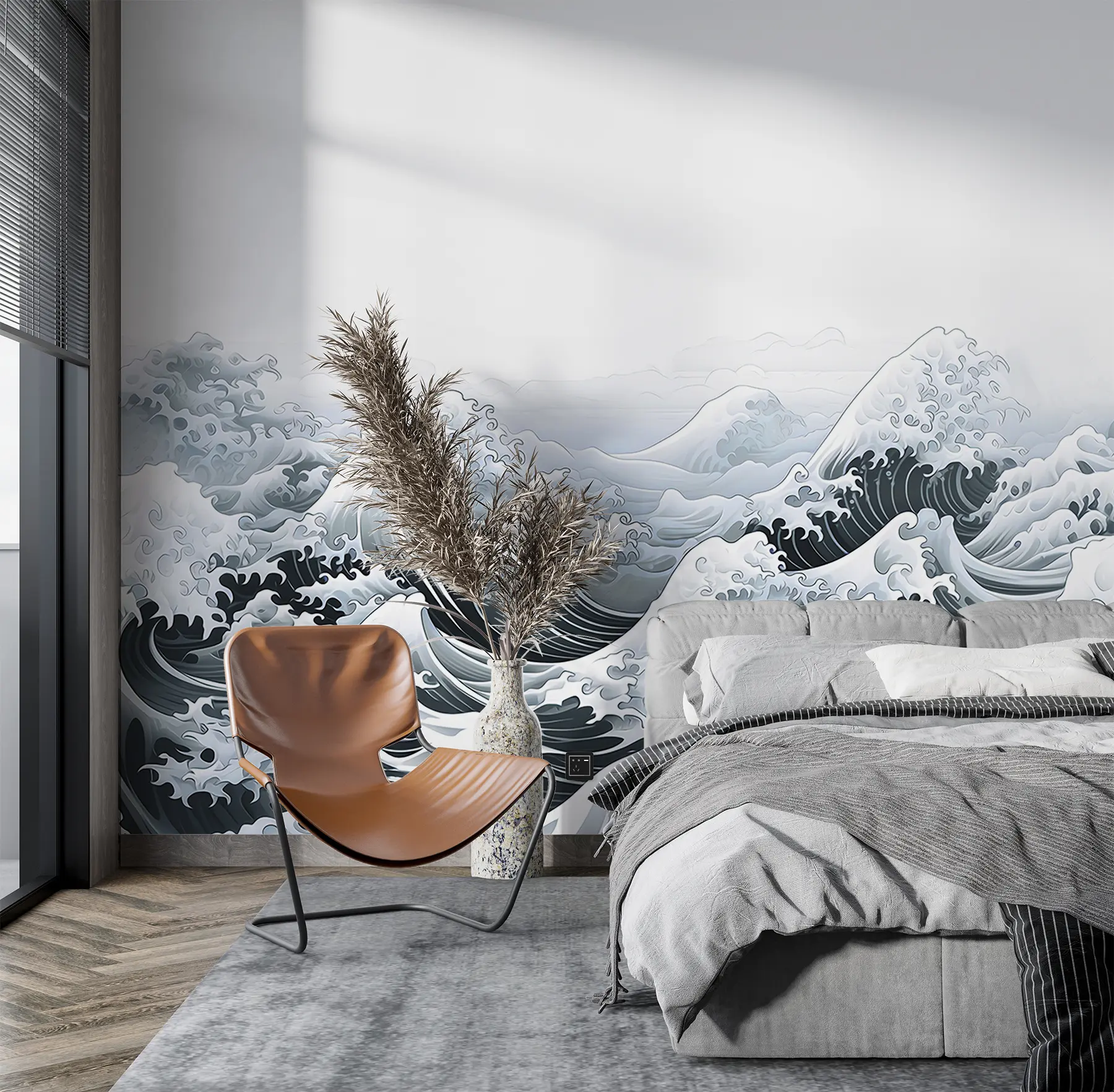 fototapeter Havbølger i japansk stil, havtema, marine, myke farger u98898