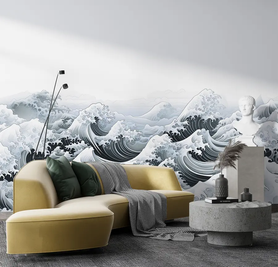 fototapeter Havbølger i japansk stil, havtema, marine, myke farger u98898