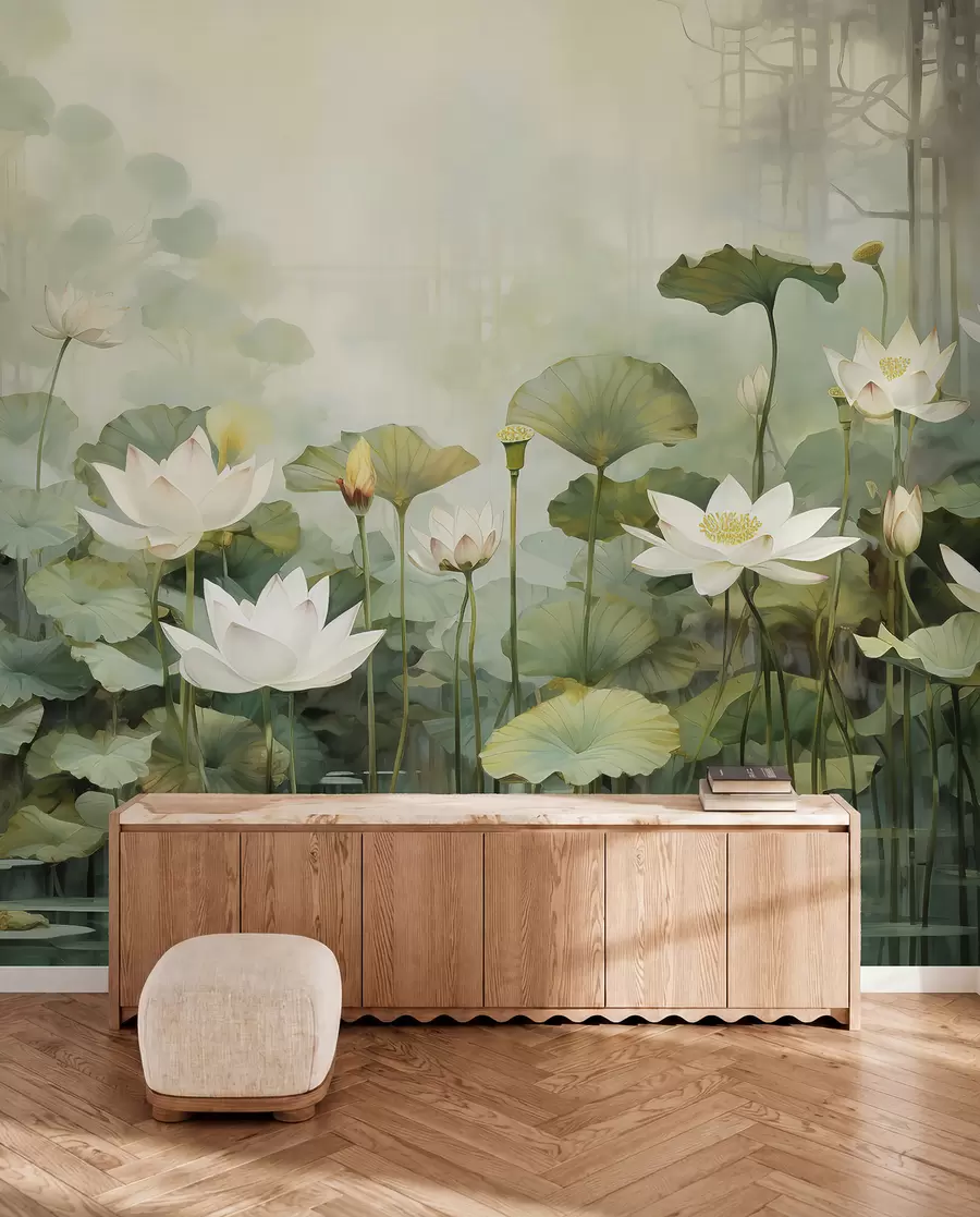 fototapeter Lotusblomster i innsjøen, jungel, tropisk kunst, grøntområder u99454d1