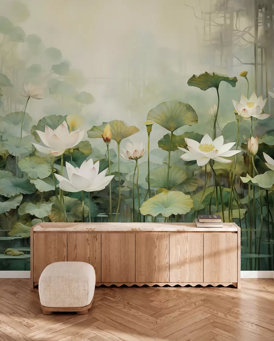 fototapeter Lotusblomster i innsjøen, jungel, tropisk kunst, grøntområder u99454