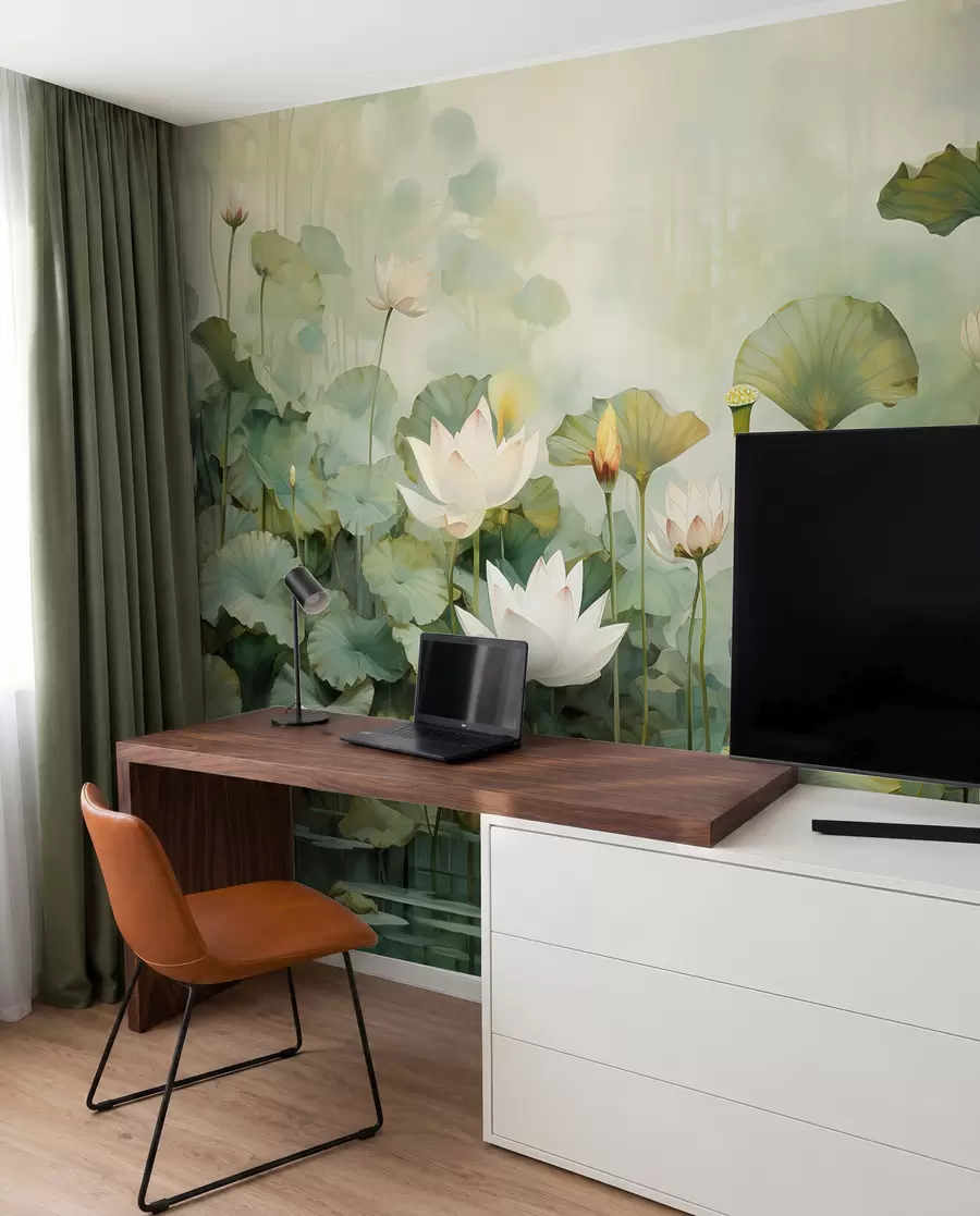 fototapeter Lotusblomster i innsjøen, jungel, tropisk kunst, grøntområder u99454