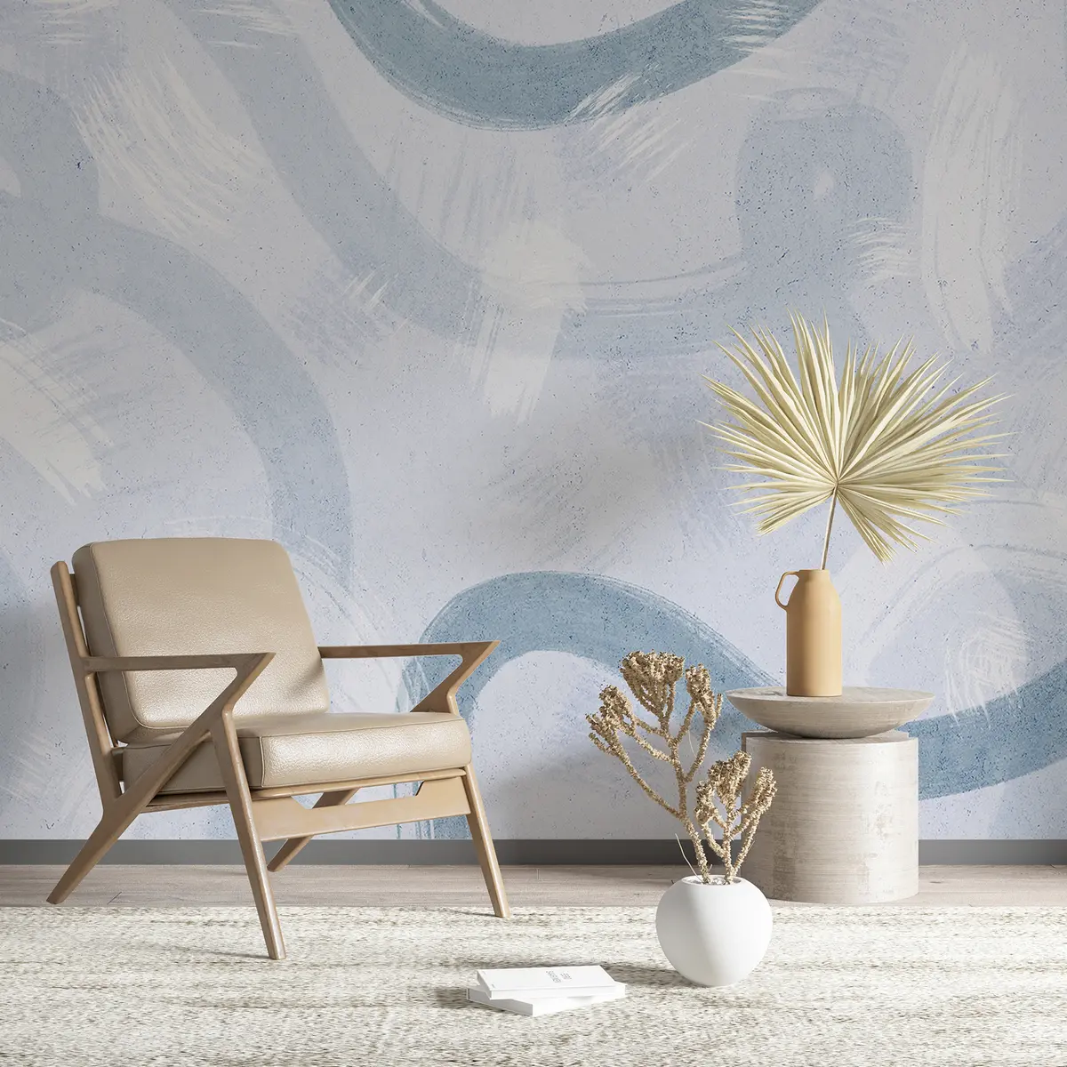 fototapeter Penselstrøk, abstrakt håndtegnet mønster, blå farger u99656v1