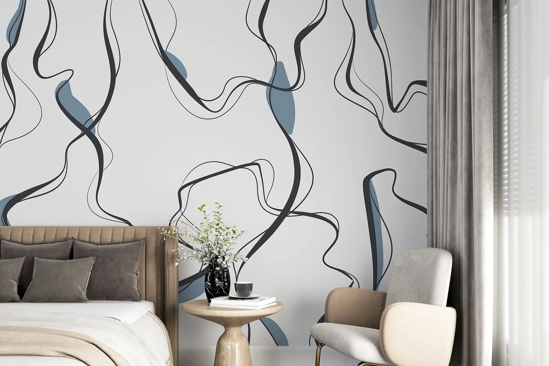 fototapeter Blekktegning, abstrakt mønster, geometriske linjer, grått og blått u99659