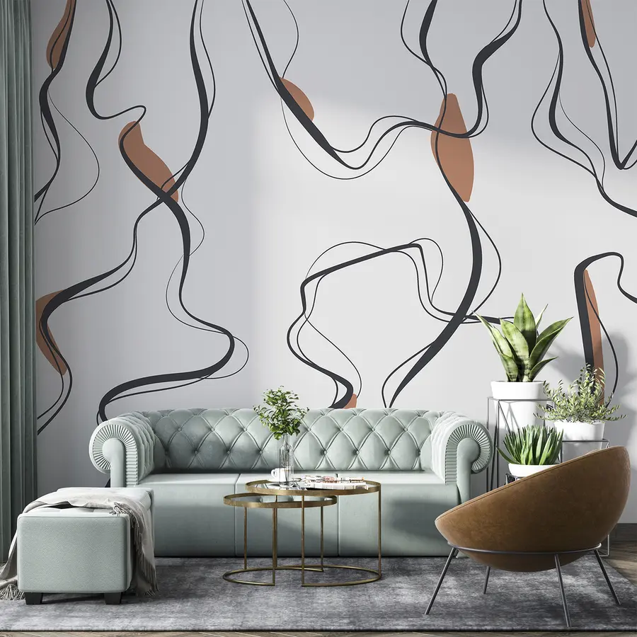 fototapeter Tusjtegning, abstrakt mønster, geometriske linjer, grått og oransje u99659v3