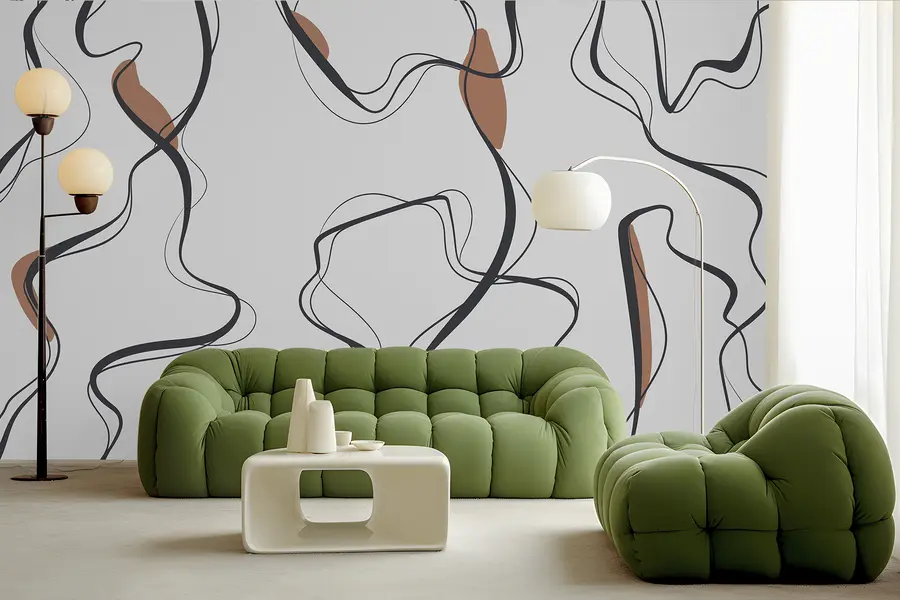 fototapeter Tusjtegning, abstrakt mønster, geometriske linjer, grått og oransje u99659v3